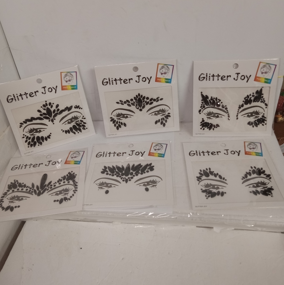 6 pks Glitter Joy Face Gem Jewels  Mask Black Rhinestones NEW